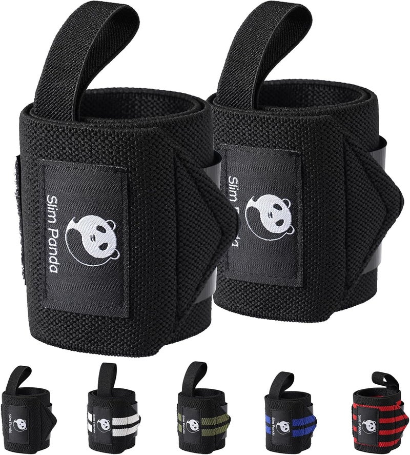 Slim Panda 1Pair Wrist Wraps Supports for Powerlifting, Bodybuilding & Weight Lifting, Breathable Adjustable Straps with Reinforced Thumb Loops, Workout Wrist Guards for Deadlifts, Bench Press & Squats, One Size Fits All Men & Women - Image 1